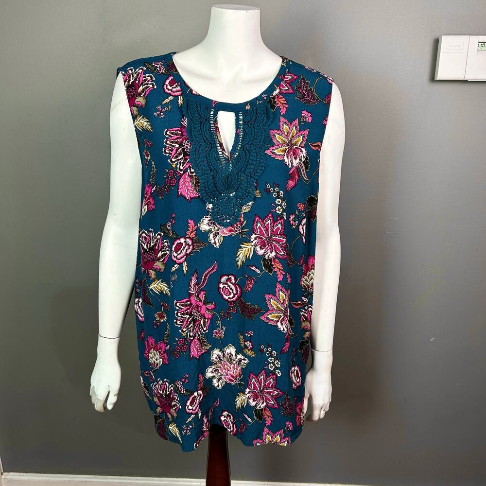 Daniel Rainn top 3x floral‎ boho sleeveless blue colorful lace